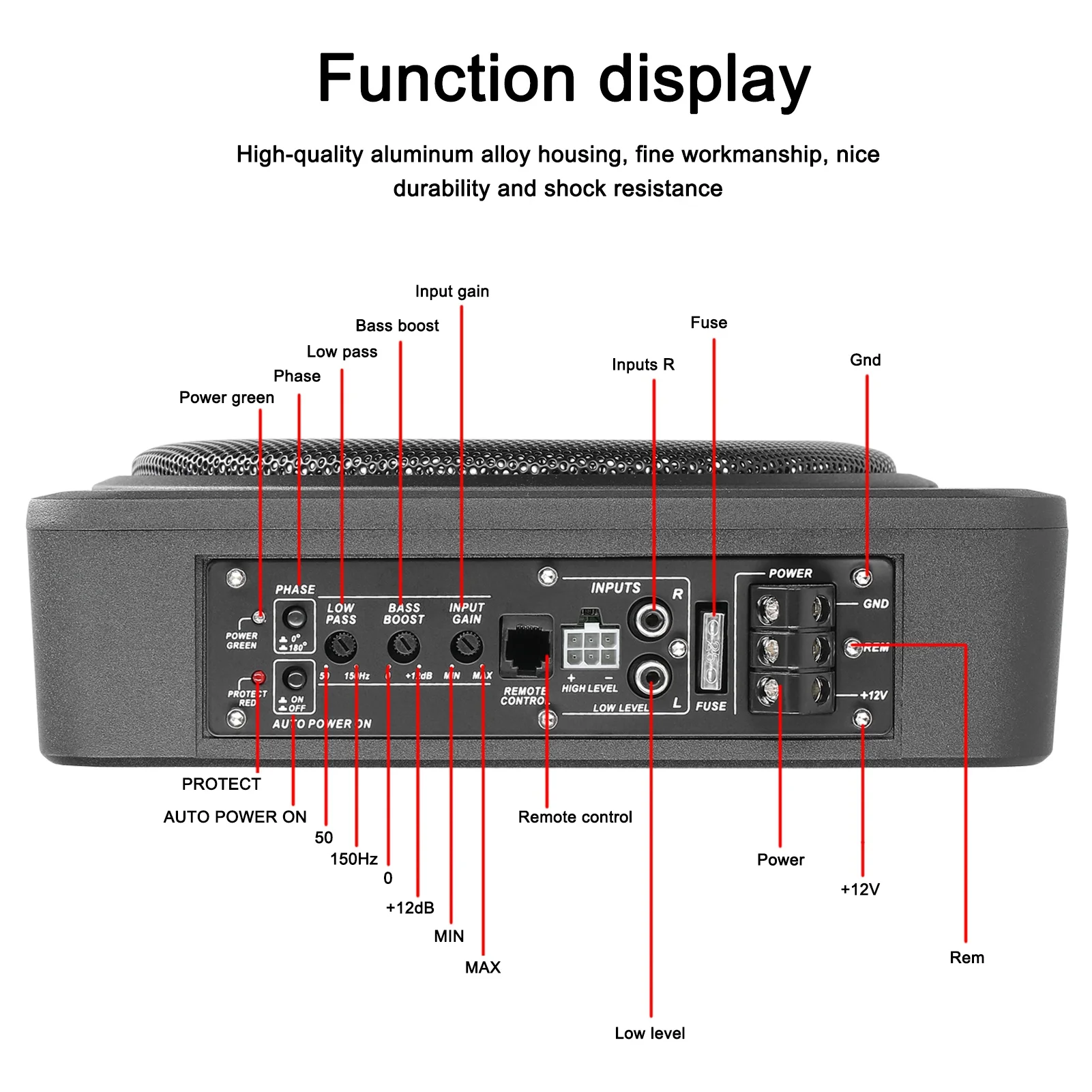 800 واط 12 فولت سيارة مضخم الصوت 10 بوصة تحت المقاعد مكبرات الصوت أداء مستقر سبائك الألومنيوم الإسكان مضخم الصوت لسيارة شاحنة مركبة بحرية #5