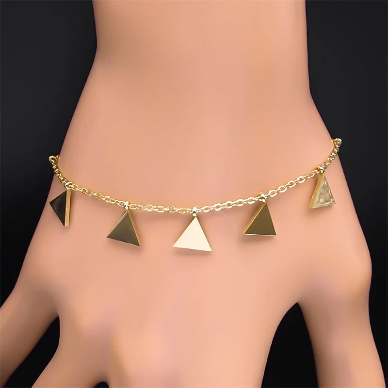 أنيقة هندسية مثلث سحر سوار للنساء الفولاذ المقاوم للصدأ الذهب اللون الاتجاه الجمالية سلسلة أساور مجوهرات
