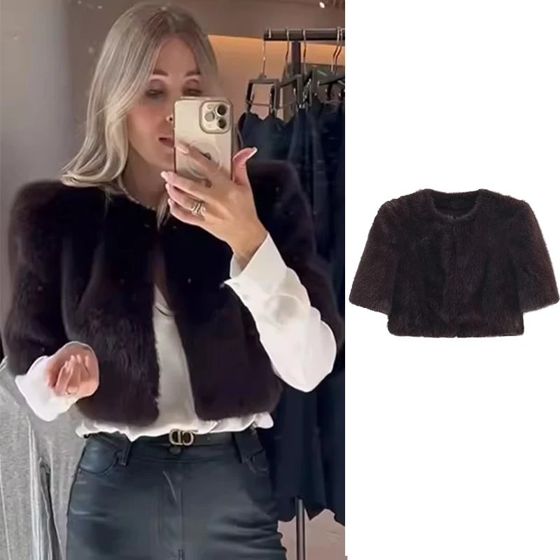 

Женская меховая куртка, новинка 2023 года, с коротким рукавом и пуговицами, уличная короткая меховая куртка, женская осенне-зимняя модная верхняя одежда для отдыха