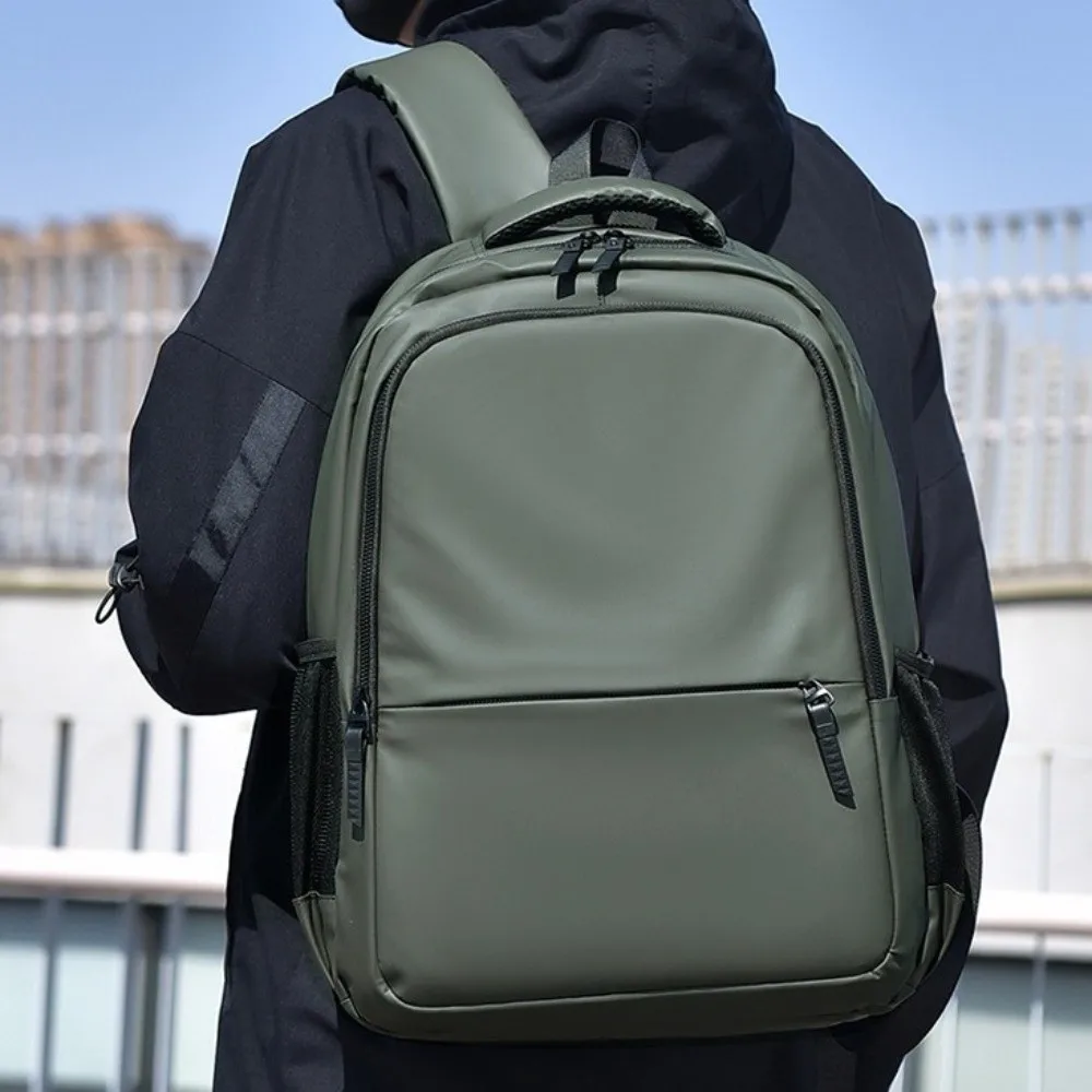 

Fashionable Waterproof Backpack Solid Color Polyester Student Backpack Curved Shoulder Strap Portable Hiking Bag Male Style