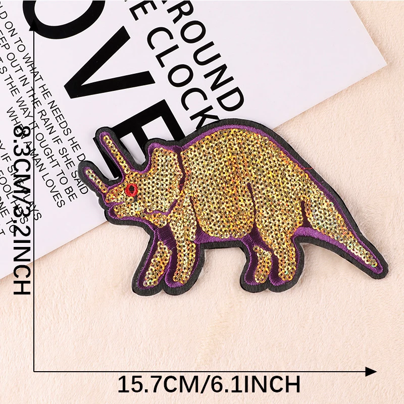 1PCS NEW Fashion Flash Sequin Iron On Patch Dinosaur Favors DIY Patches For Clothing Backpack Bag Decorative Badge