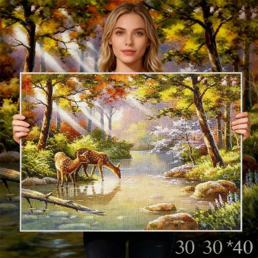 

2026 New Landscape Deer Forest DIY 11CT Painting Cross Stitch Embroidery Kits Cotton Thread Needlework Steed Home Decor Gift