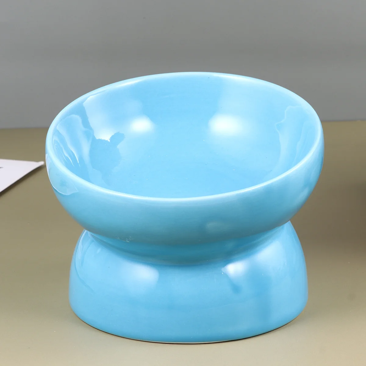 

Light Blue High Feet Ceramic Pet Bowl Size L Slanted Mouth Feeder Dog Puppy Food Dish Durable Eco Friendly Pet Feeding Dish