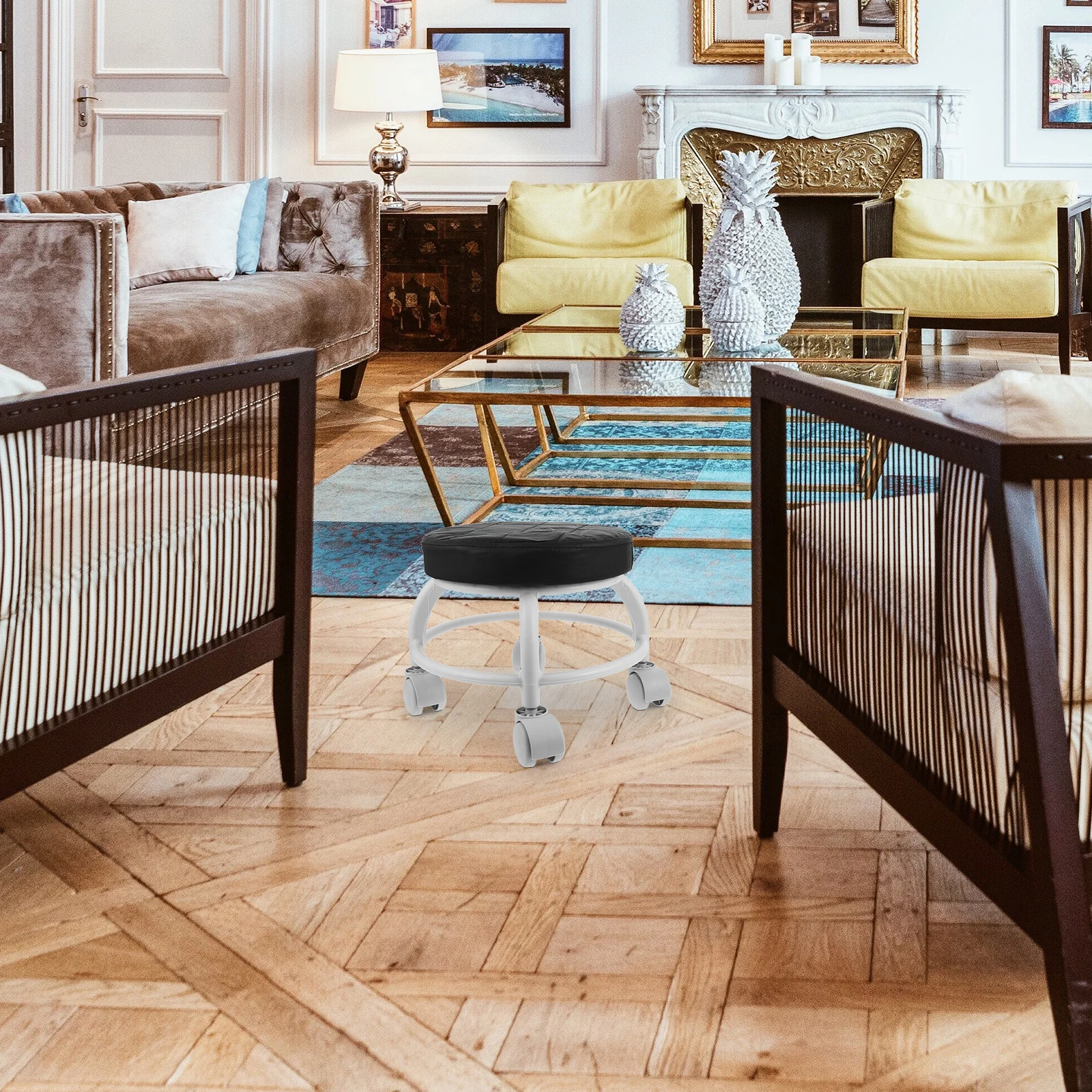 低転がりスツール ユニバーサルホイール PUシート 静音 移動式 ペディキュア サロン スパ 美容トリートメント 製図作業台 ヘビーデューティー