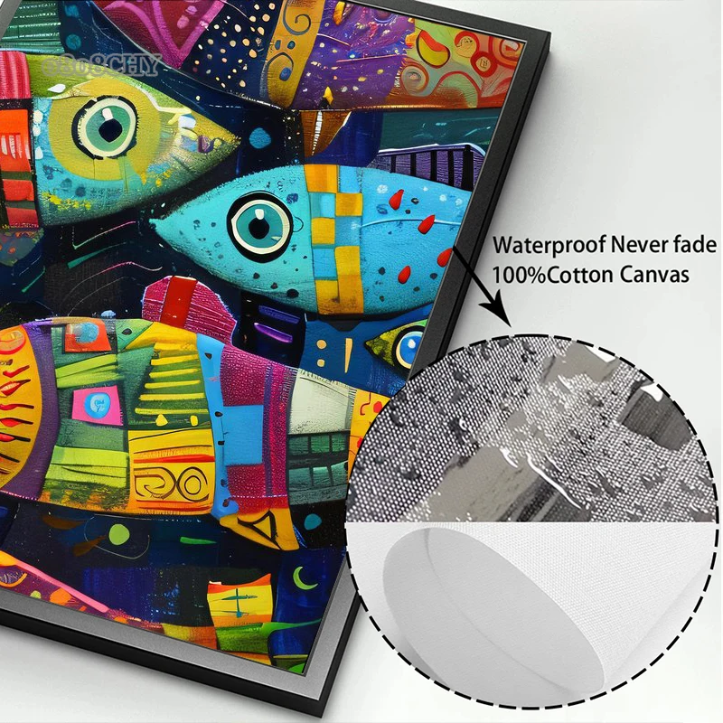 Vintage Fish Kitchen Wall Art Decor Mural Abstract Colorful Fish Art Canvas Prints Posters for Retro Home Kitchen Decor Pictures