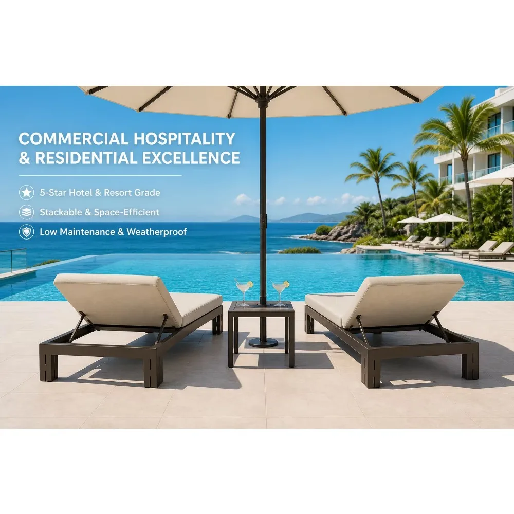 Modern All Weather Aluminum Sun Lounger, Foldable Poolside Chaise Lounge with Cushion, Outdoor Recliner for Patio & Beach