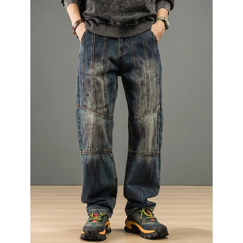 

Американские классические свободные повседневные прямые джинсы в стиле ретро, рабочая одежда со средней талией Proc Non Iron Treaent Street Sle