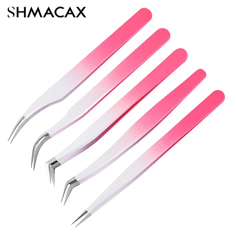 Eyelash Tweezers Extension Gradient Rose Red Stainless Steel Superhard Tweezers With Fiber Tips High Precision Ant-Static Tweez