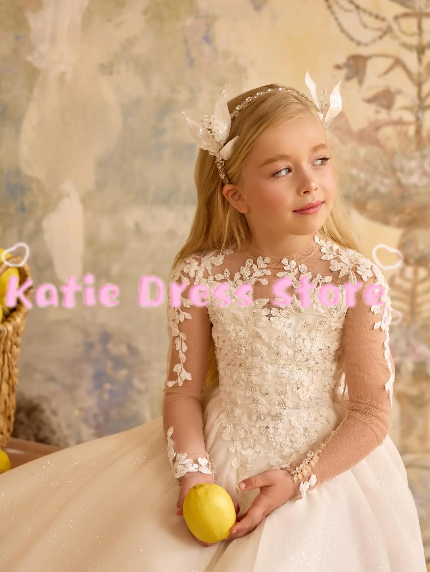 Elegant Ivory Flower Girl Dress For Wedding With Cape Tulle Applique Kids Birthday Party First Communion Ball Gowns Customized