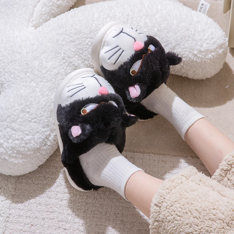 

Fluffy Slippers Women House Cute Cartoon Casual Winter Designer Shoes Girls Home Flats Elegant Plush Fashion Footwear Size 43