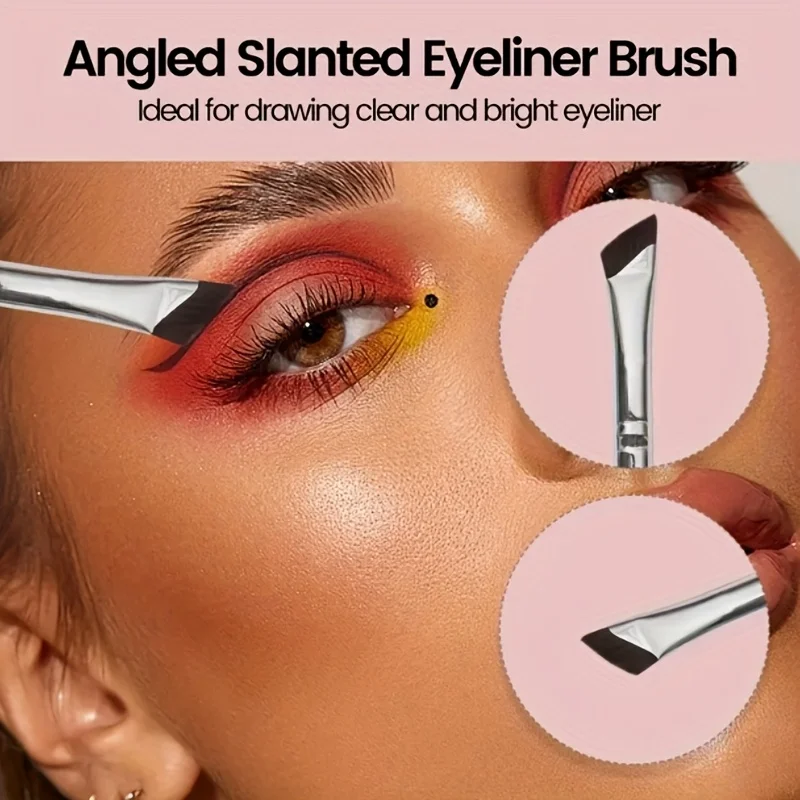 Juego de 2 pinceles para delineador de ojos diagonal ultrafino, pincel para delineador de ojos diagonal fino para cejas, ángulo plano diagonal ultrafino de hoz,
