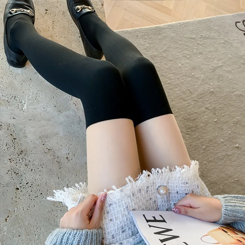 Spring Summer Sexy Black Spliced Silk Stockings Women JK Pantyhose Patchwork Fake Knee High Socks Ladies Tights Nude Leggings