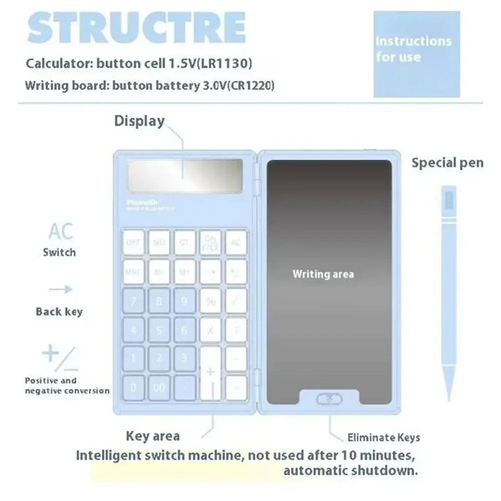 Cute Foldable Calculator Portable LCD Display Mini Finance Calculator Battery Operated Practical Student Calculator