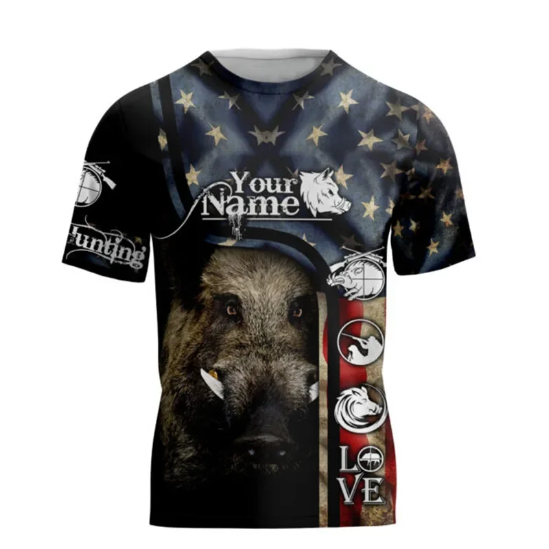 Fashion summer T-shirt hunting wild boar 3D full printing casual T-shirt unisex Harajuku street sports short-sleeved T-shirt