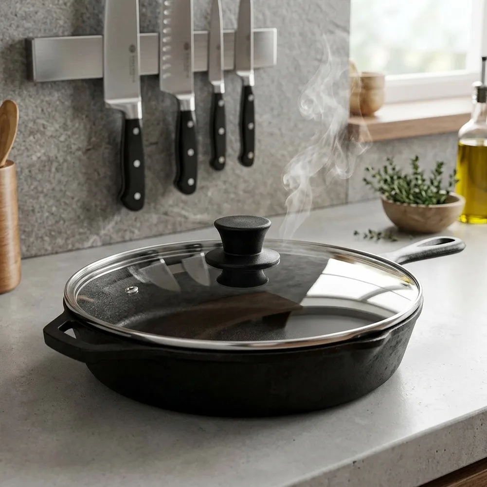 Stainless Steel Banded Glass Lid for 8 Inch Cookware Frying Pan Wok Skillet Withvented Steam Escape and Tempered Glass