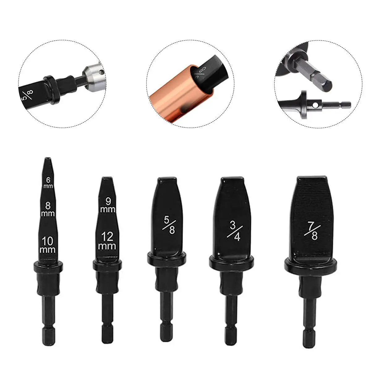 5pcs Flaring Hex Handle Practical Tube Expander Set Accurate Rotary Tool Durable Swaging Air Conditioner Copper Pipe Drill Bits