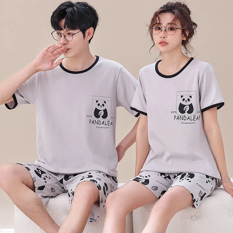 New summer lovers pajamas animal panda cute girls nightwear pijamas mujer sleepwear men big yards XXXXL pyjamas for couples