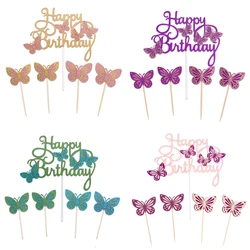 13pcs Pink Butterfly Cupcake Toppers Happy Birthday Cake Decorations Girls Birthday Party Decorations Baby Shower Supplies