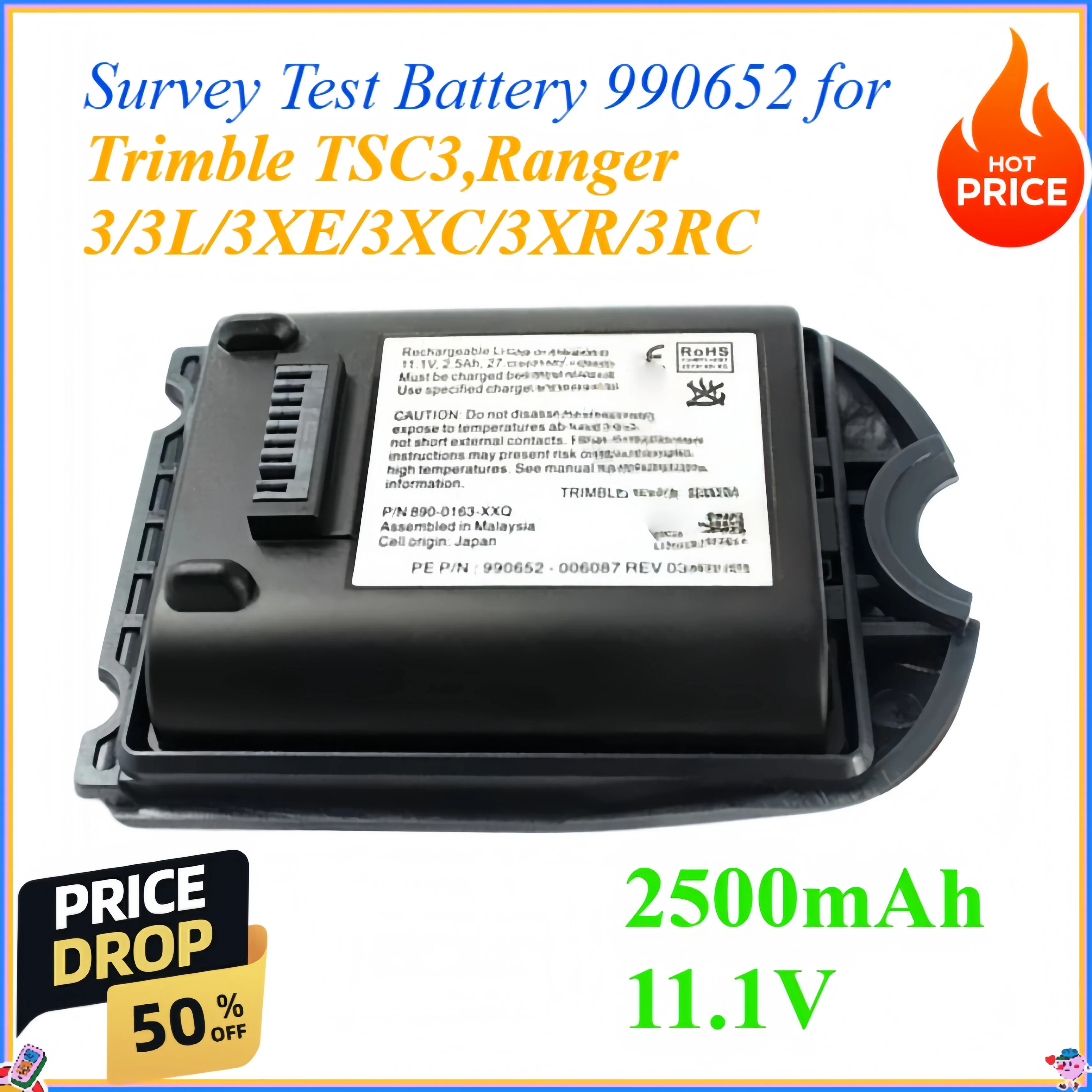 2500mAh 11.1V Survey Test Battery 990652 for Trimble TSC3,Ranger 3/3L/3XE/3XC/3XR/3RC