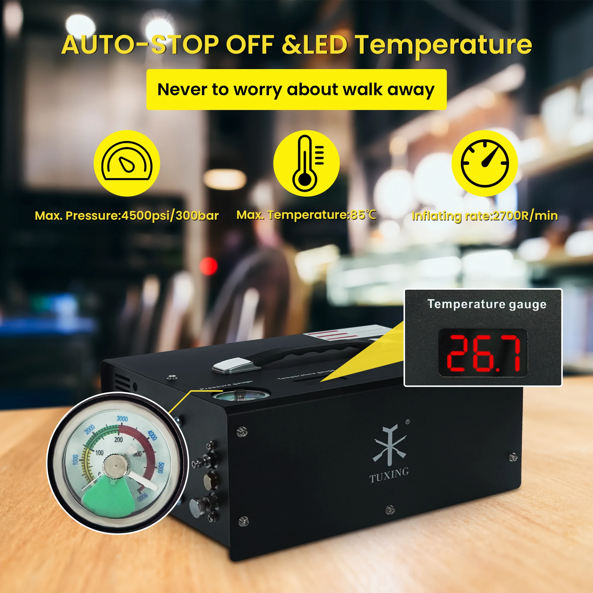 Imagem -05 - Tuxing-compressor de ar Elétrico o Rifle de ar de Mergulho Autônomo Potência 12v Incorporada 4500psi 300bar Pcp de Alta Pressã