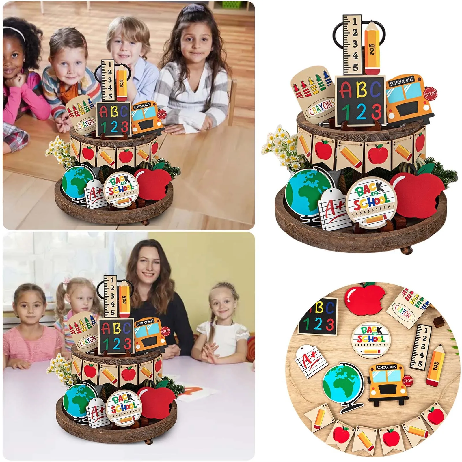 Back To School Tiered Tray Decor Classroom Tiered Tray Decor For Abc Pencil Decor Colorful School Tier Tray Decorations Bundle