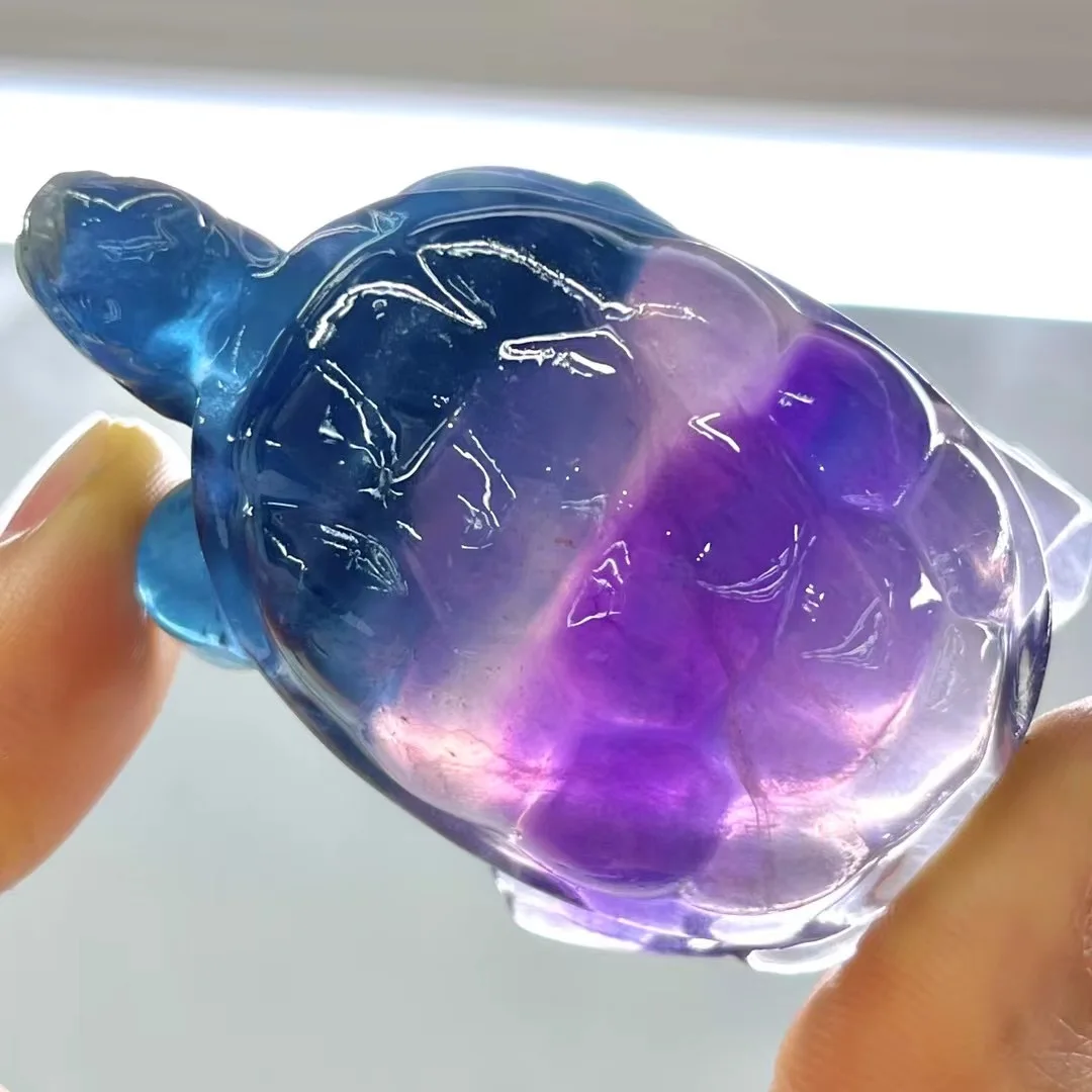 

1 Pc Natural Stone Rainbow Fluorite Turtle Tortoise Handmade Carved Animal Crystal Craft Home Decor Crystal Healing Stone Gift