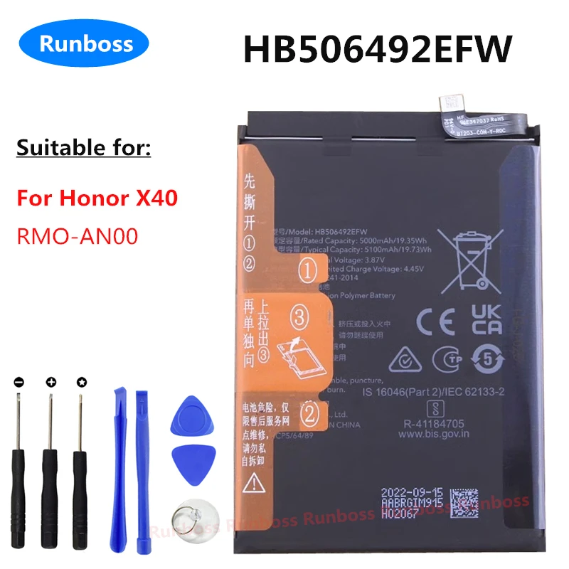 

5100mAh HB506492EFW Original New High Quality Battery For Huawei Honor X40 RMO-AN00 Mobile Phone Batteries