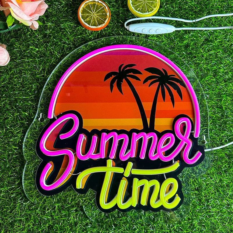 Summer Time Neon Sign Palm Tree Neon Light Dimmable Wall Decor Restaurant Man Cave Beer Cafe Club Party Decoration Gifts