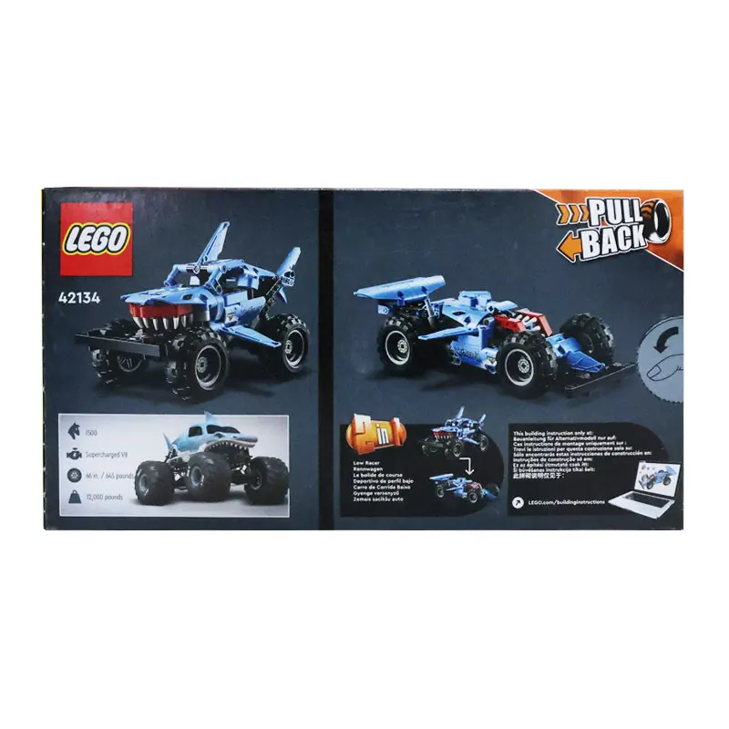 LEGO 42134 Technic Monster Jam Megalodon, 2-in-1 Pull-Back Shark Car for Lusca Low Racing Car