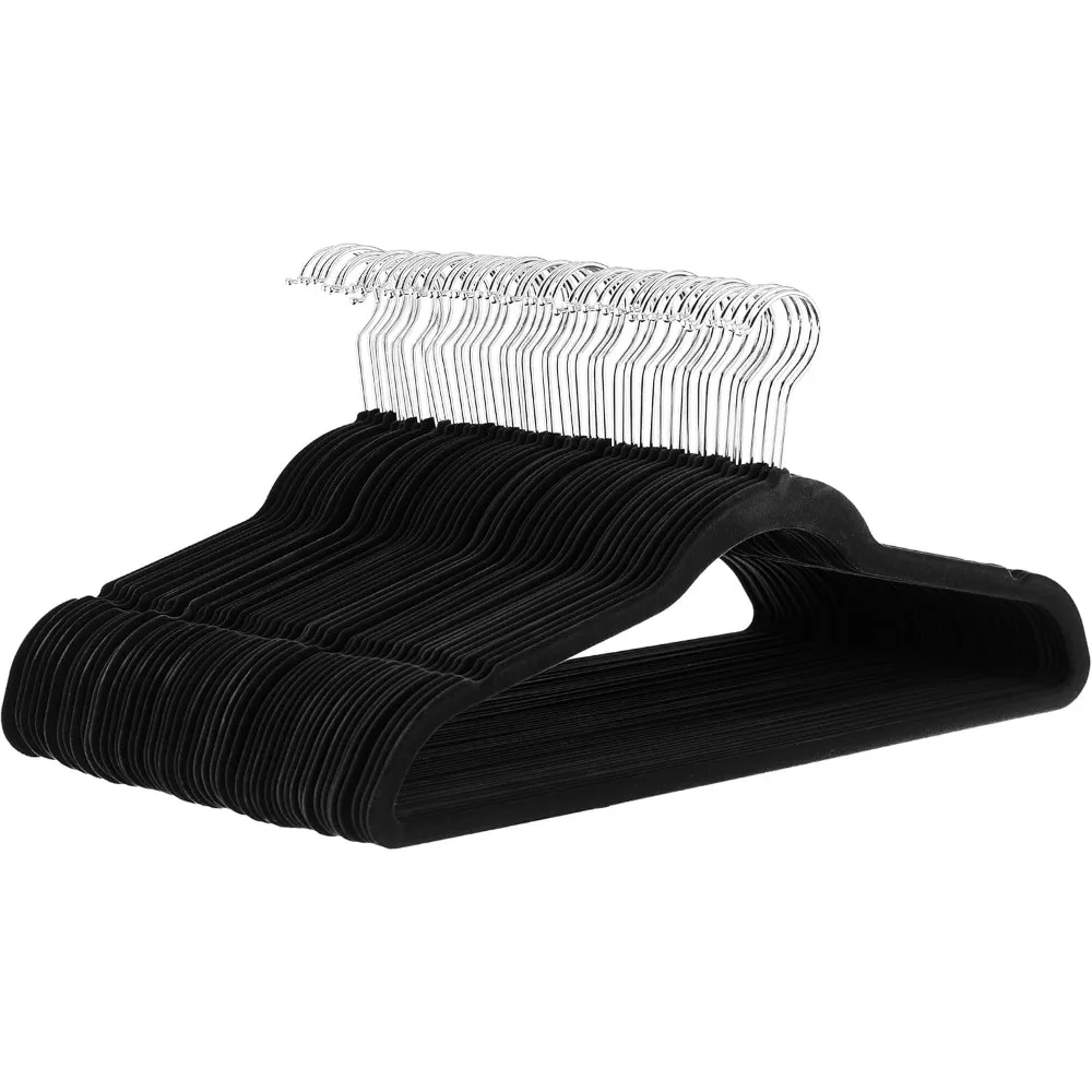 

Slim Velvet Non Slip Space Saving Suit Hangers 30 Pack Black Silver