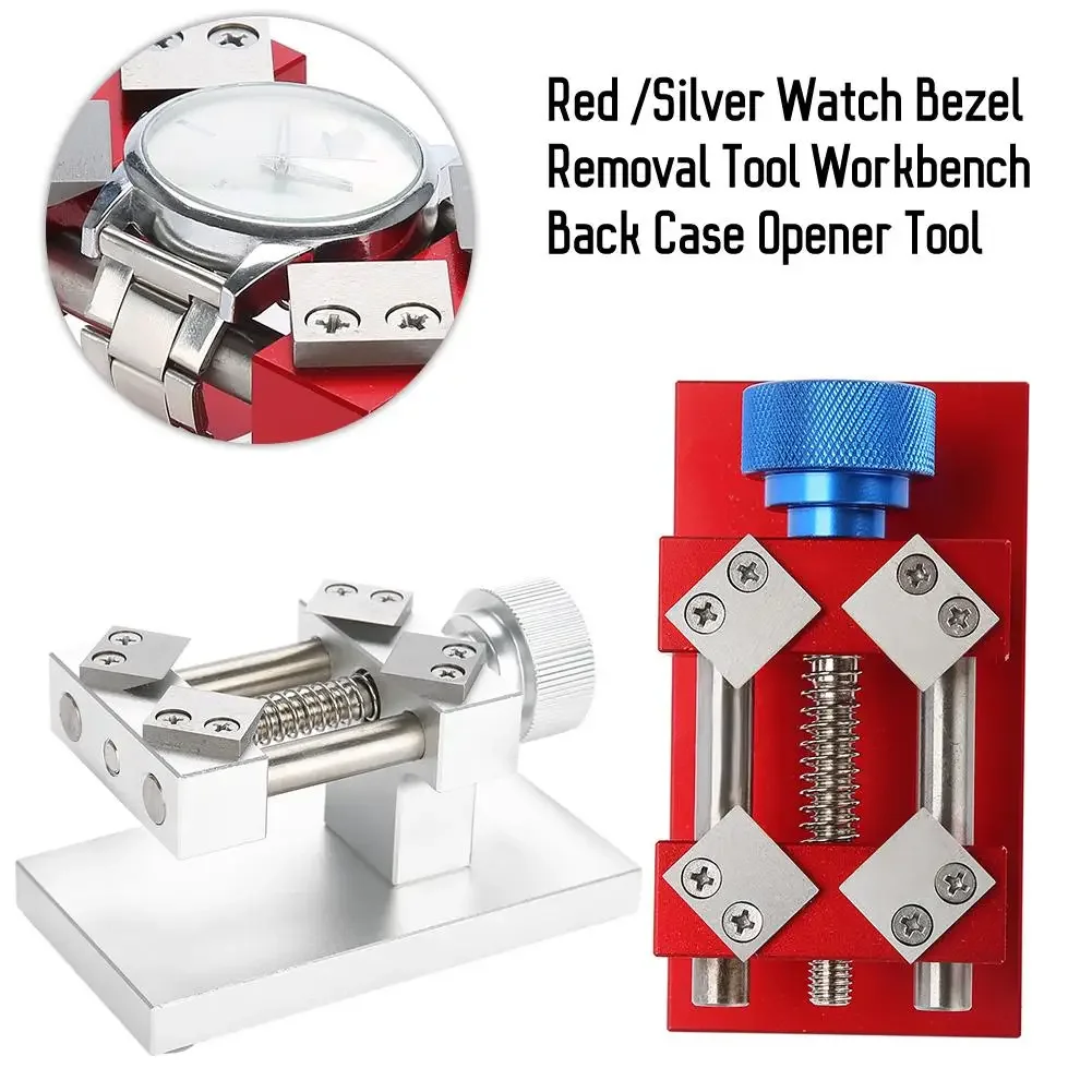 Professional Watch Bezel Opener Removal Tools Workbench Back Case Opener Tool Watch Parts Repair Tool for Watchmaker Red /Silver image 3