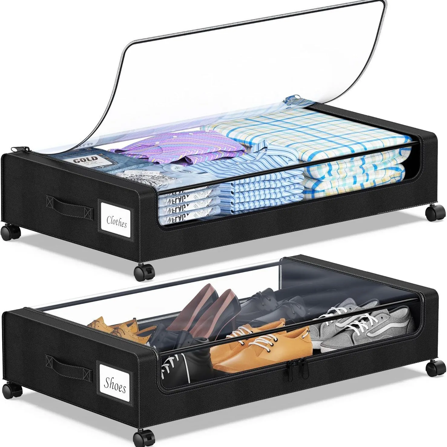 Wheeled Underbed Storage Bag Fabric Flat Organizer Blankets Clothes Bedding Dust-Resistant Bedroom