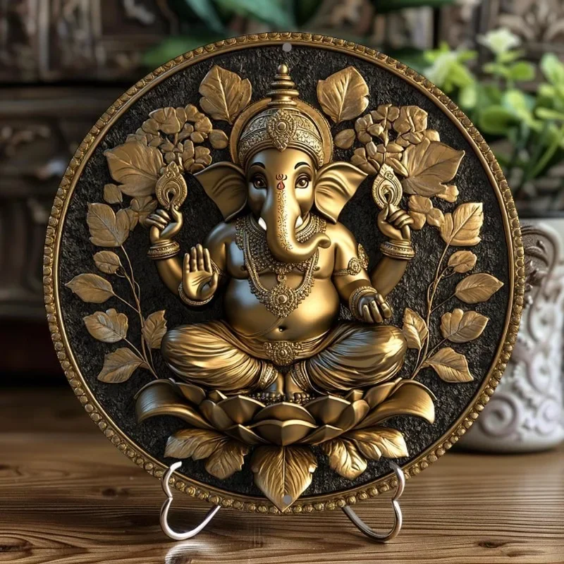 Ganesha-Themed  Round Aluminum Sign, Perfect for Home, Office, Bar & Kitchen Decor, Ideal Holiday Gift