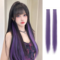 Ear-Hanging Highlight Hair Coloring Strips Women's Long Hair One-Piece Colorful Hair Extensions Invisible Synthetic wig Stickers