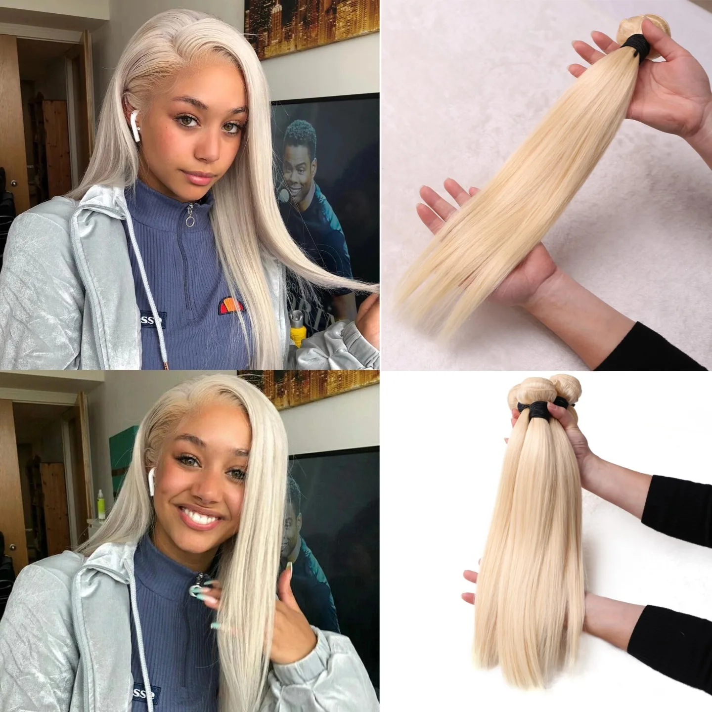 613 Bundles Human Hair Straight 1 3 4 Bundles Deal Smooth Brazilian Human Hair Bundle 30 32 34 36 38 Inch Long Honey Blonde Colored 100% Human Hair Extensions For Women