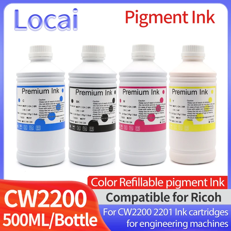 500ML Pigment Ink Compatible for Ricoh CW2200 CW2201 CW2201SP Printer Ink Engineering machine plotter Refillable  ink Color