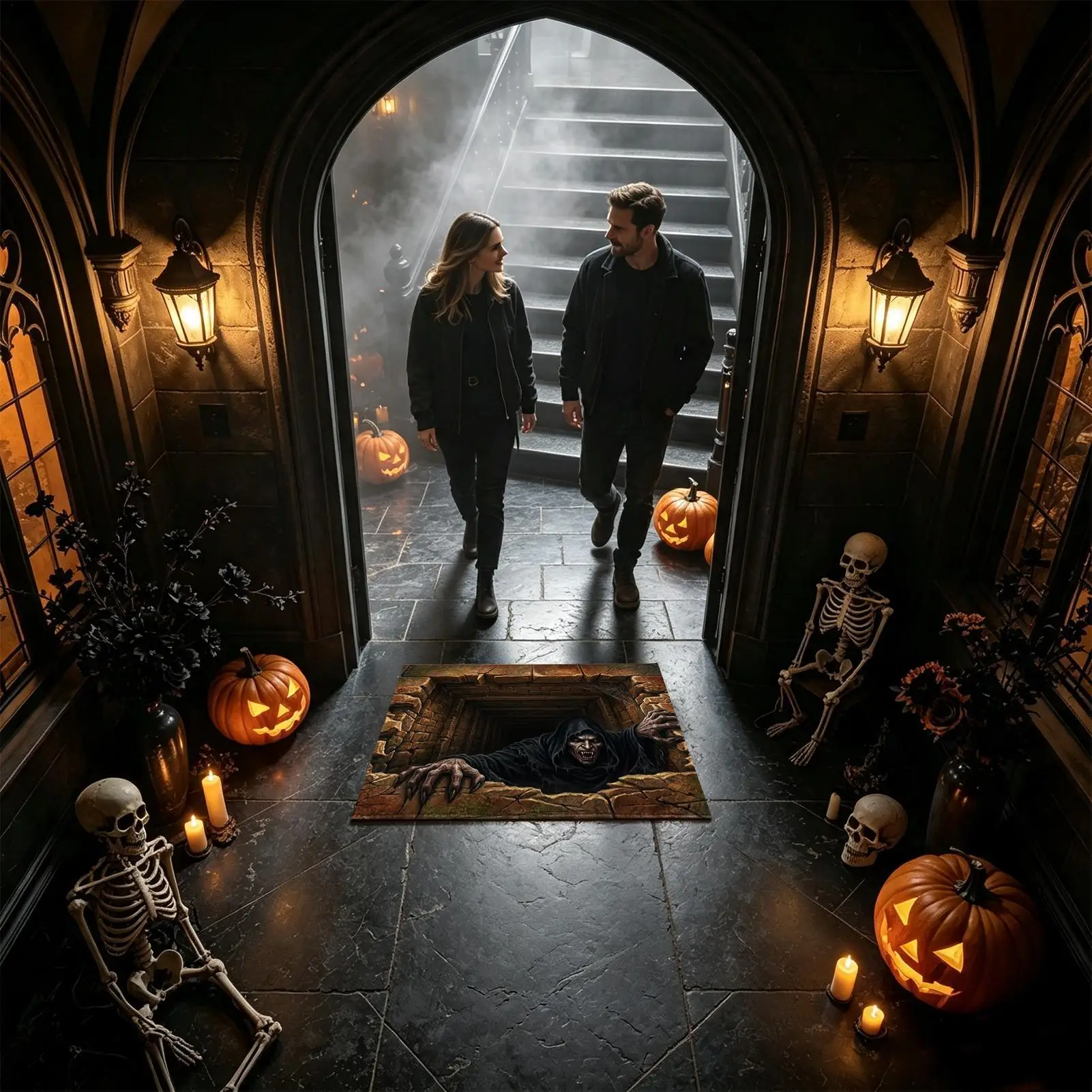 Halloween Rug Non-Slip Door Mat Illusion Entryway Pad 60x40cm Floor Protection Mat Decoration For Living Room Holiday Party Home