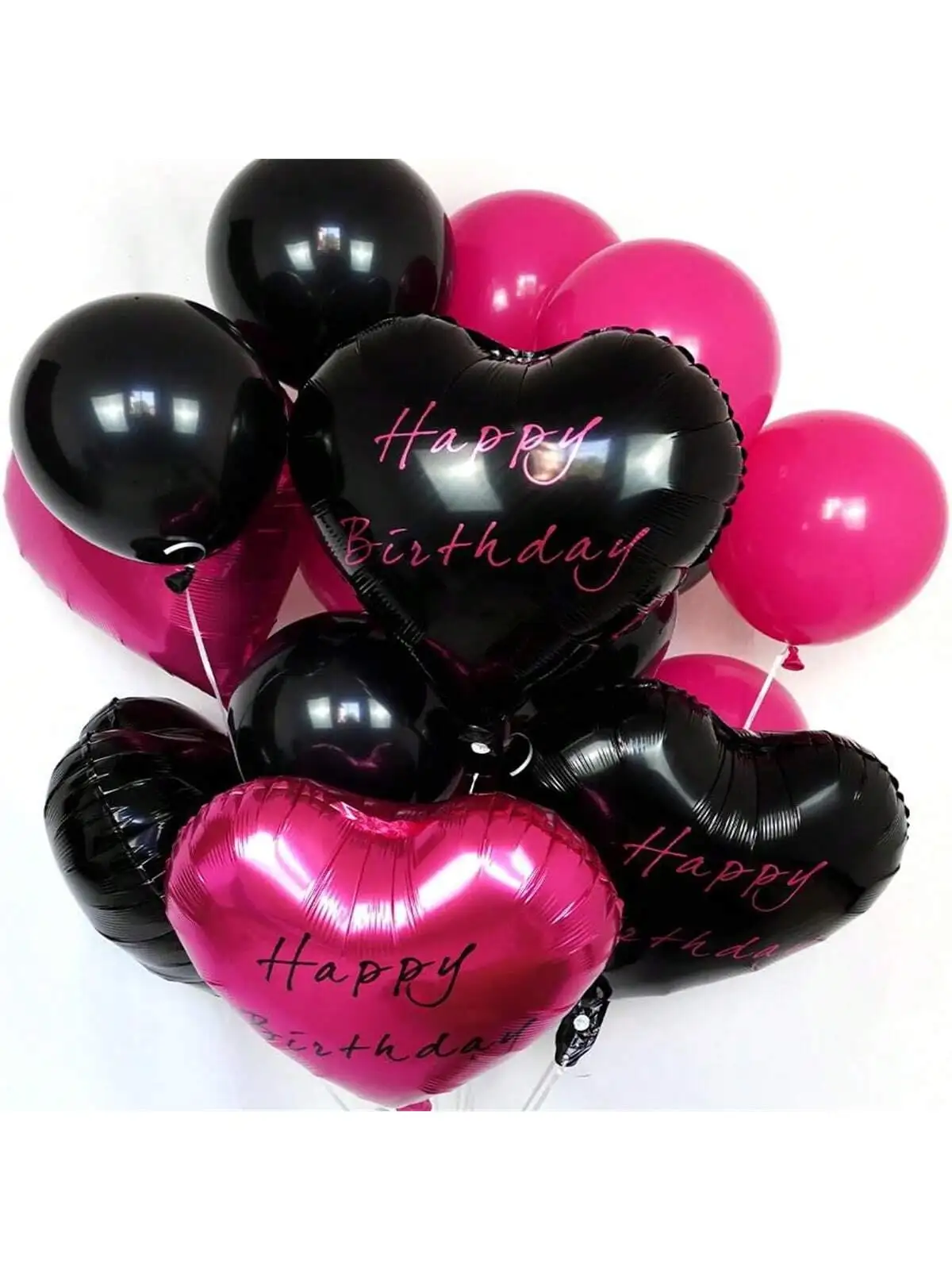 29-teiliges Set Schwarze und Pinkfarbene Happy Birthday Folienballons für Frauen, Pink-Schwarze Herz-Geburtstagsballons und Rosenrot-Schwarze