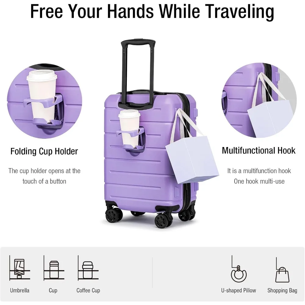 Expandable Hardshell Carry-On Luggage 22x14x9 TSA Lock Airline Approved with Wheels, Compact Travel Suitcase