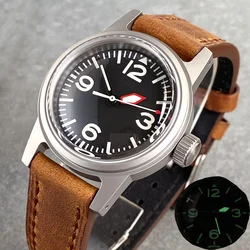 Tandorio PT5000 NH35 Movement 36mm Diving Automatic Watch Men Brushed Case Luminous Domed Sapphire Vintage Leather Band