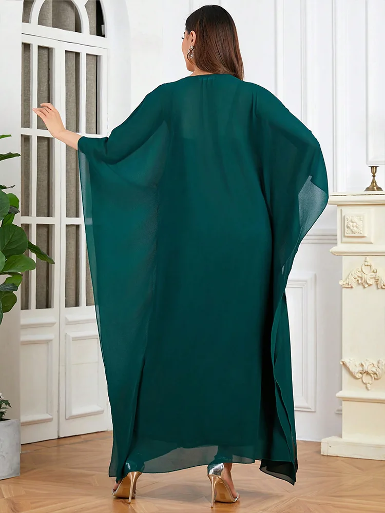 أطقم إسلامية للعيد للنساء فستان بأكمام تشبه جناح الخفّاش مكون من قطعتين رداء دبي عباية جلابة رمضان إسلام جلابية قفطان كيبيا جديد