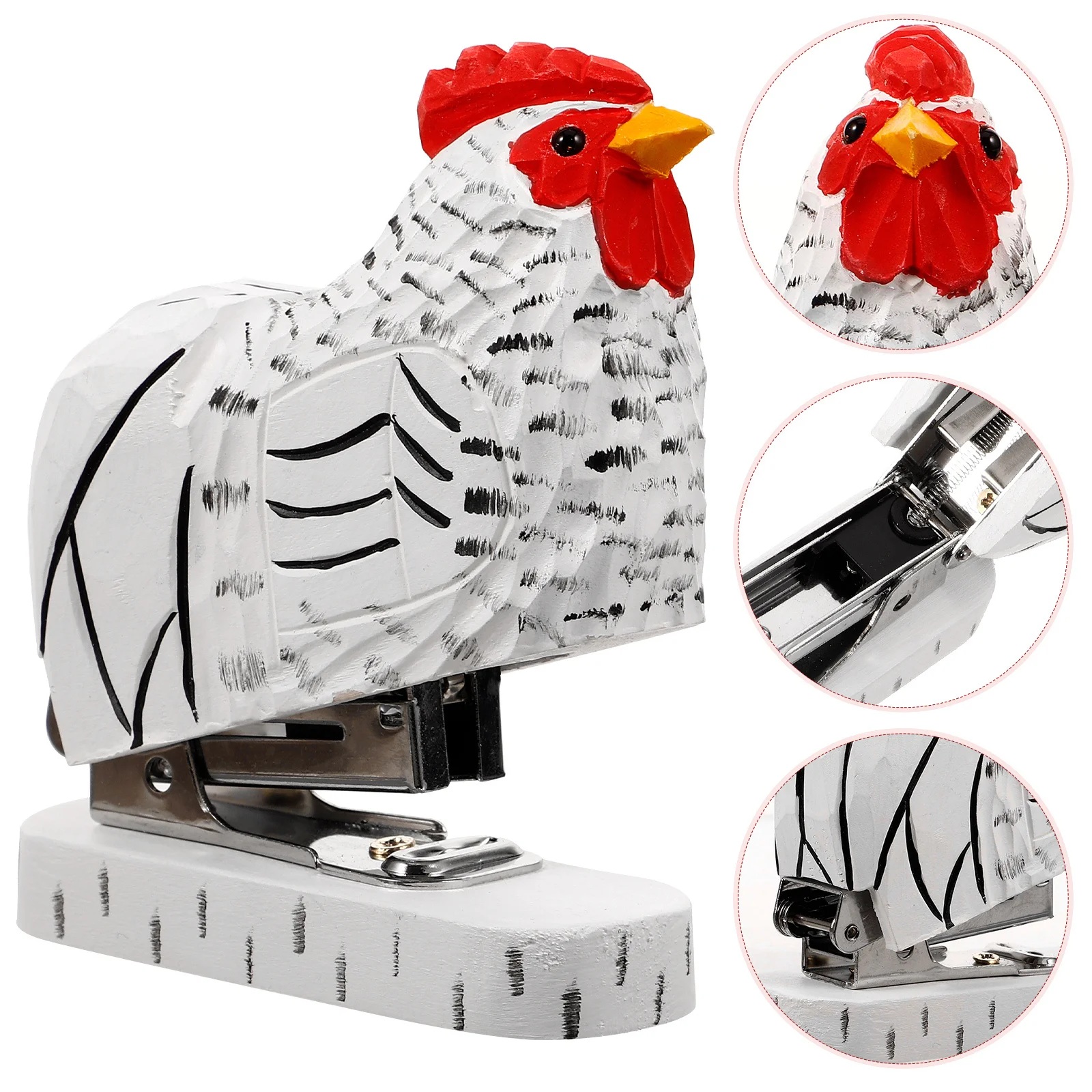 

Small Wooden Stapler Animal Rooster Style Reusable Paper Fastening Tool for Home Office Portable Lightweight Document Organizer