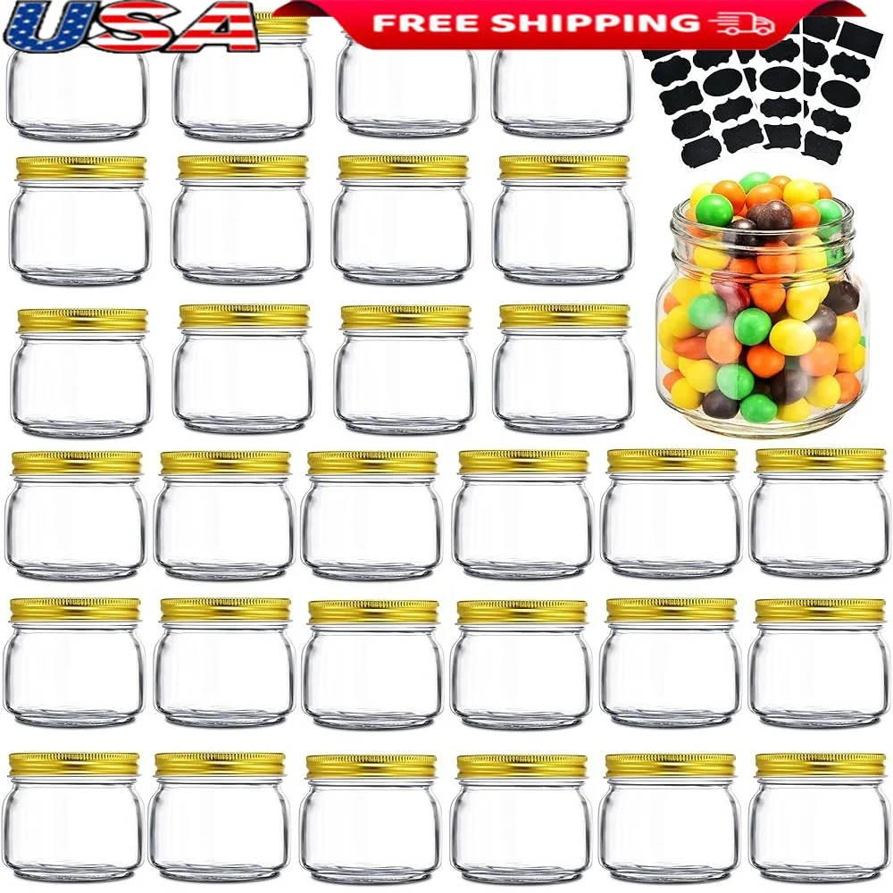 

8 oz Mason Jars 30 Pack Glass Canning Jars Pickling Storage Jars with Gold Lids Dishwasher Safe Airtight Seal Jelly Jam Honey