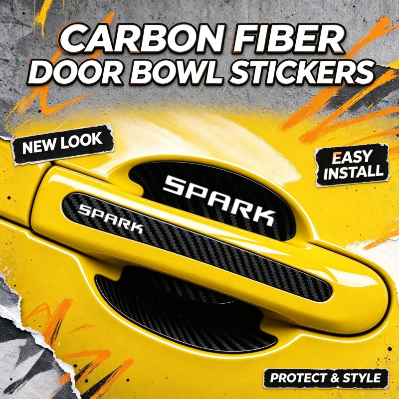 8PCS Exterior Decoration Door Bowl Anti-collision Carbon Fiber Stickers Handle Protective Car Decals for Chevrolet SPARK