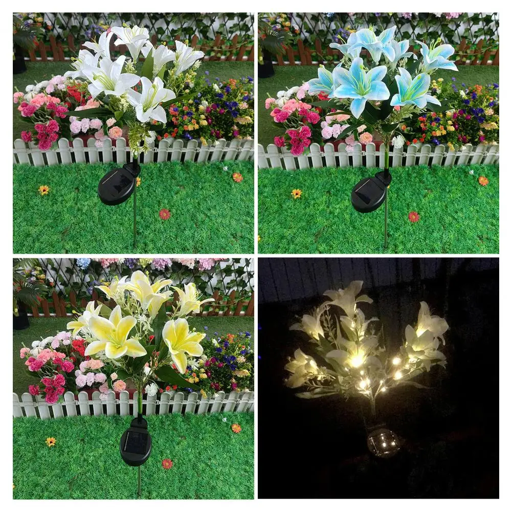 Solar Flower Lights Solar Garden Lights Outdoor 7-head Lily Led String Lights 4-pack 2-in-1 Firefly Swaying Light with Glowing