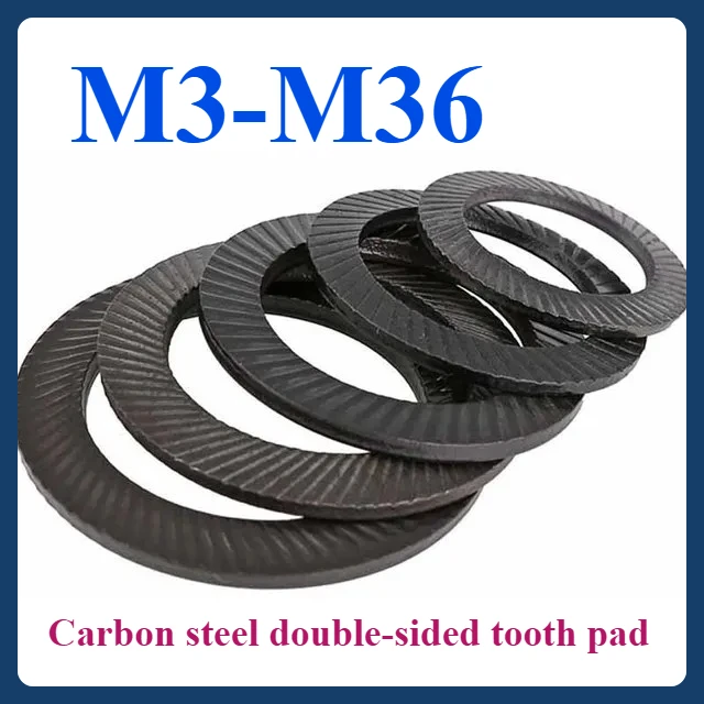

Black carbon steel M3/ M4/ M5/ M6/ M8- M36 Double-ridge anti-slip washer locking washer double-sided tooth pad
