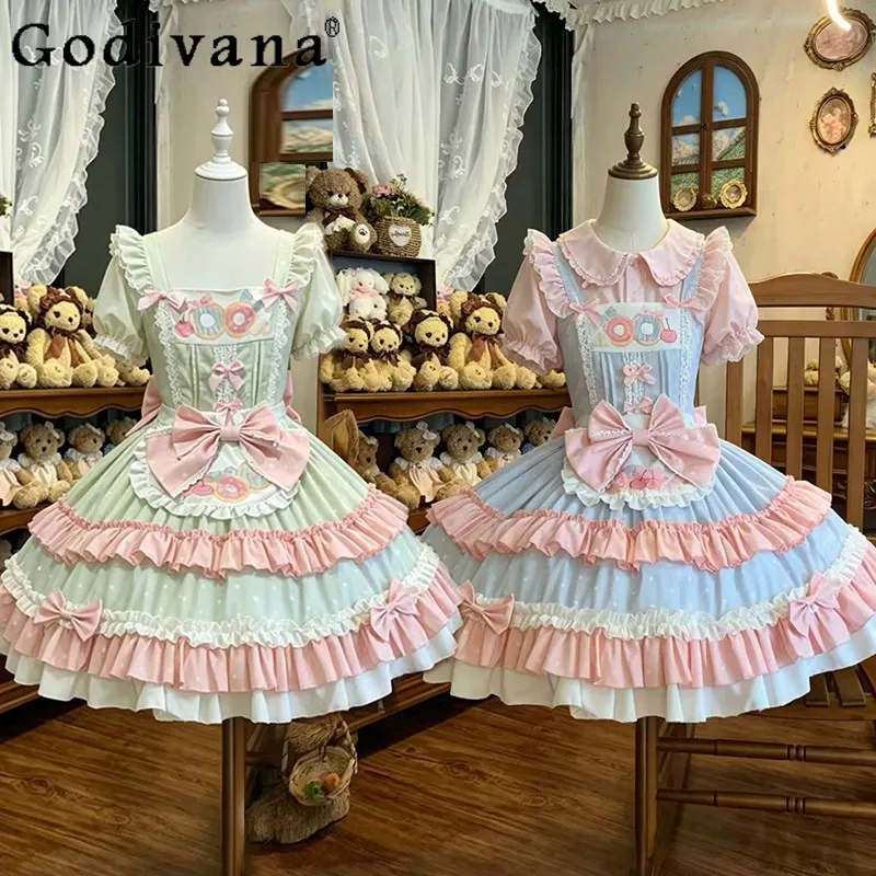 

Original Lolita Cute Dresses Jsk Summer New 2026 Japanese Girl's Sweet Bow Strawberry Print Suspender Dress Princess Party Dress