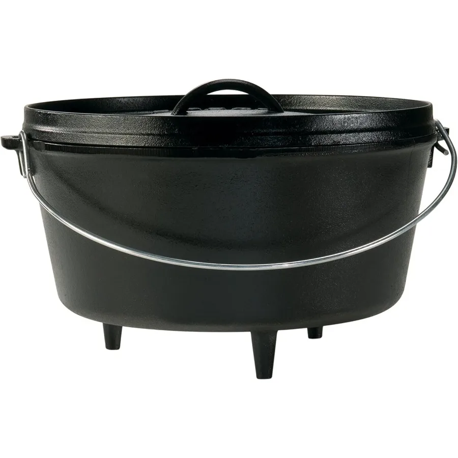 

8 Quart Pre-Seasoned Cast Iron Camp Dutch Oven with Lid - Dual Handles - Ideal for Outdoor Cooking Over the Campfire on the Gri