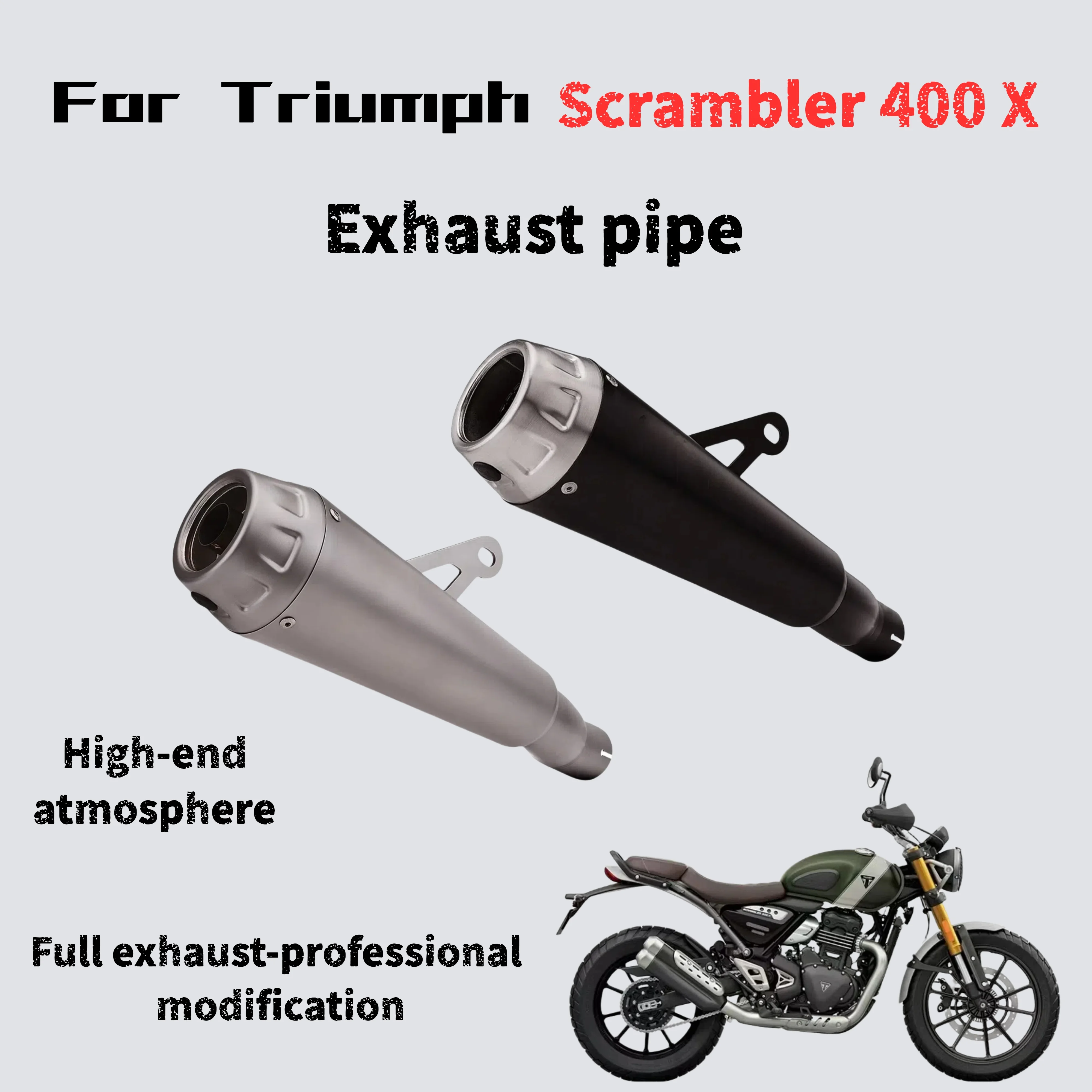 

For Triumph Scrambler400X modified mid-rear exhaust pipe without damage straight up, the sound is deep and powerful