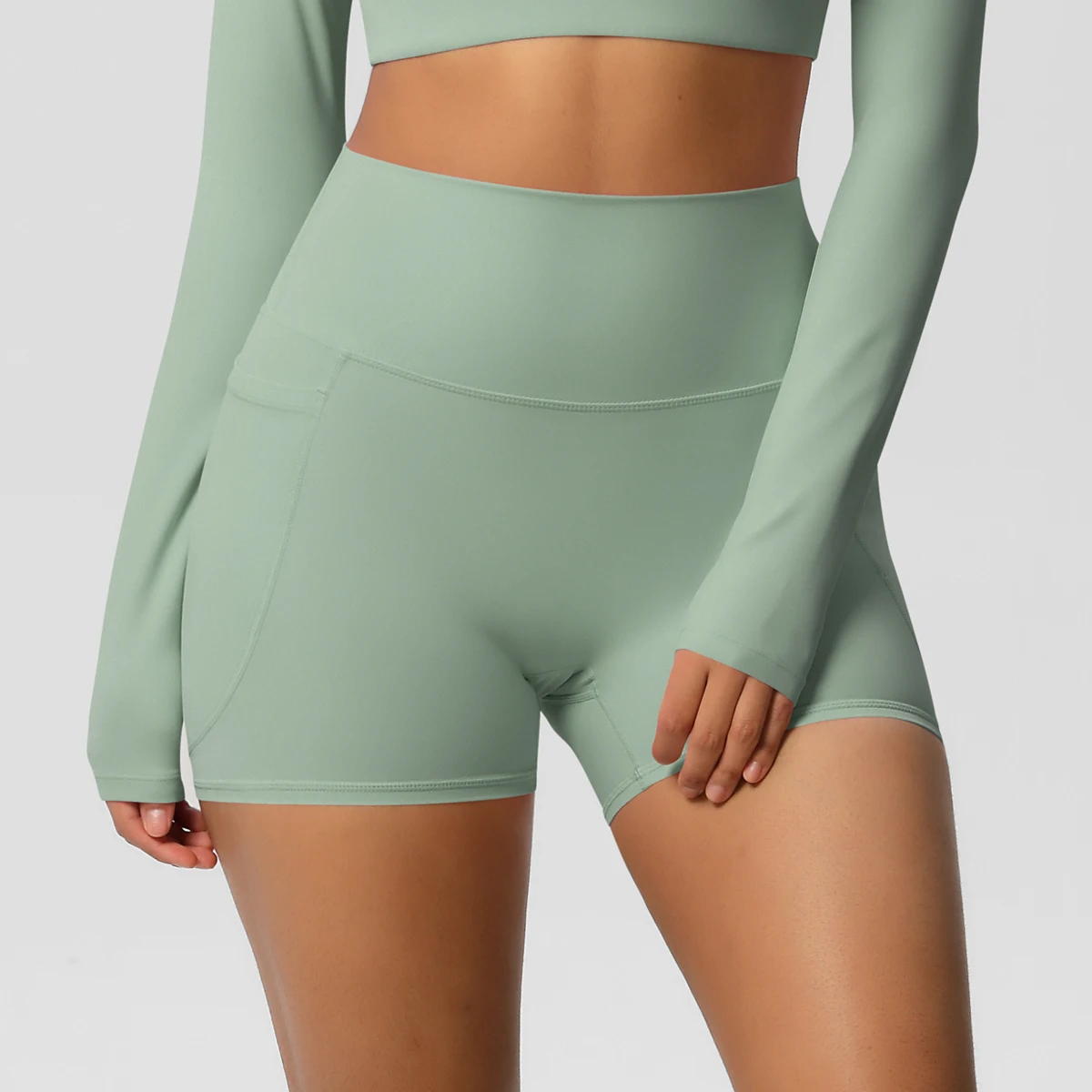 Damen-Sportshorts mit Taschen, Yoga-Leggings-Shorts, Squat-Proof, Hohe Taille, Fitness-Tights, Schnelltrocknend, für Radfahren, Workout und Gym – Detail 18